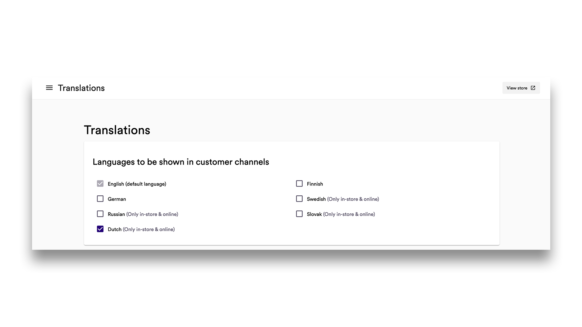 language options menu in-store and online