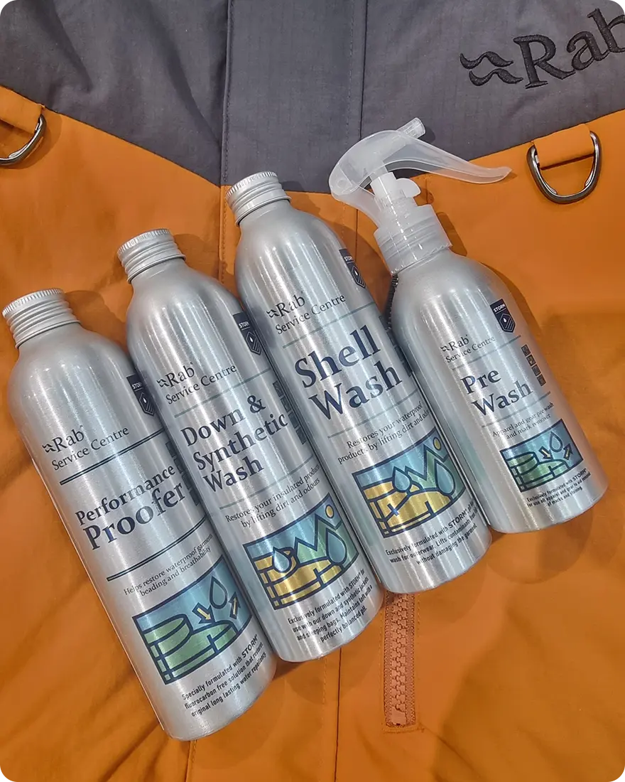 Rab's in-house team uses their own products to wash and proof every garment between rentals.