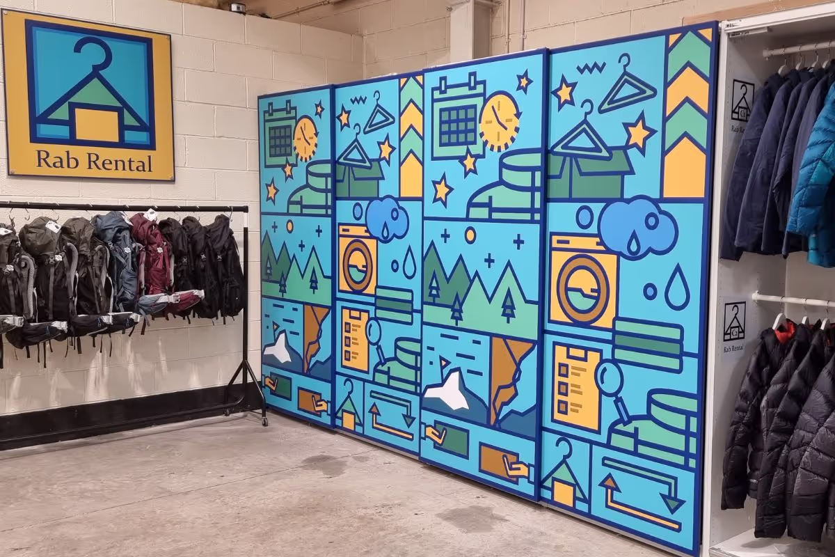 The equipment rental area in Rab's central warehouse.